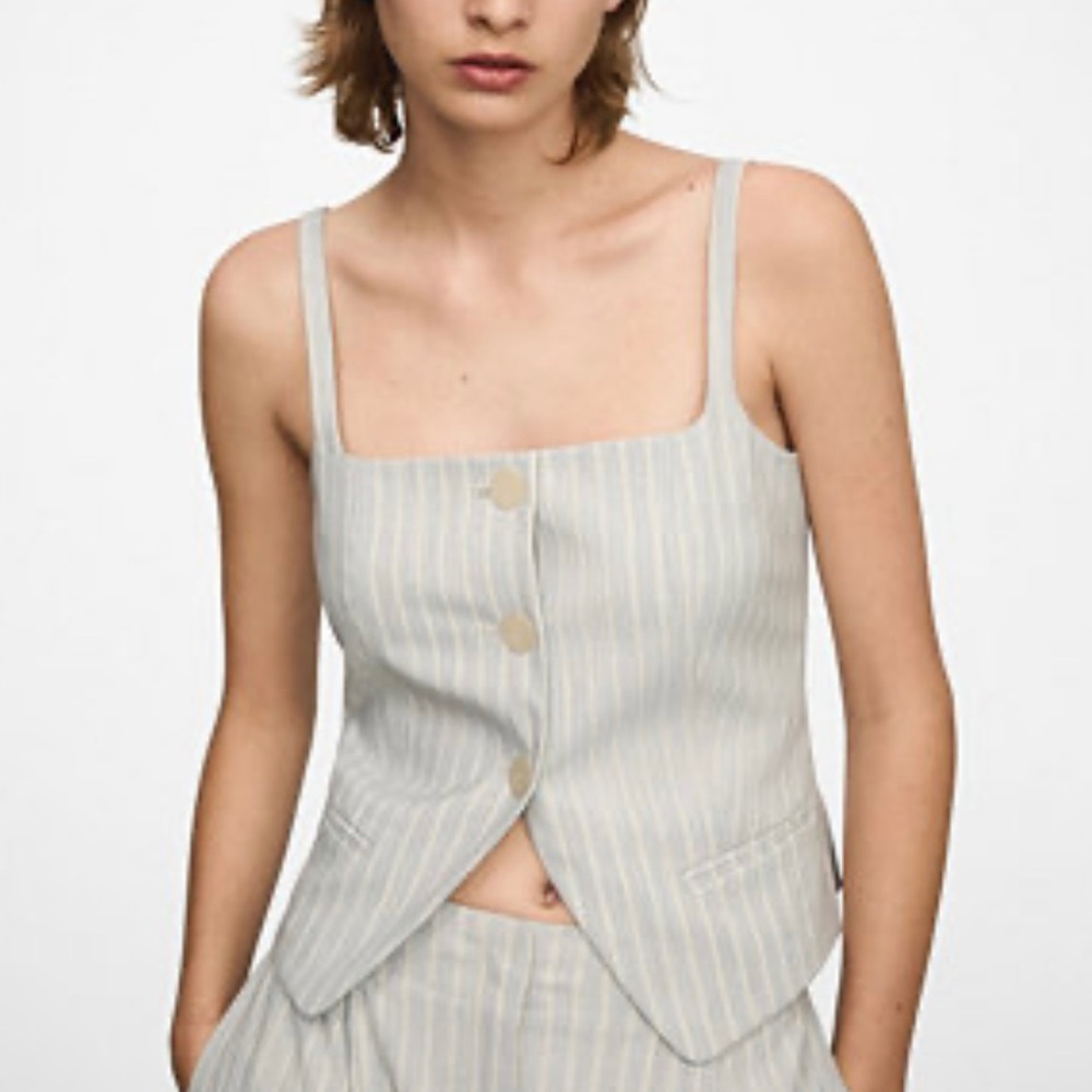 NWOT Mng Mango Sleeveless Stripe Button Down Blue White Vest Top Sz S